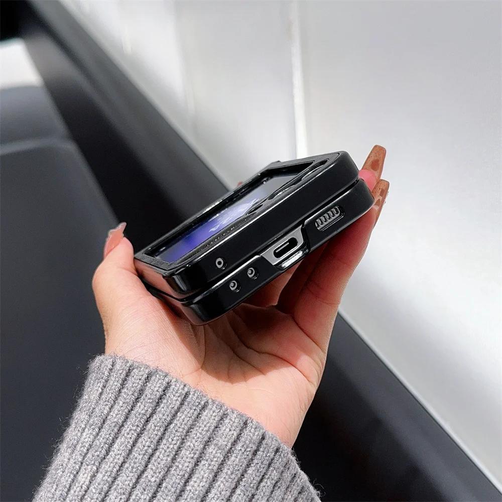 Bead Chain Wrist Strap Phone Case for Samsung Galaxy Z Flip 6 5 4 3 Flip5 Flip4 Flip3 5G Protective Shockproof PU Leather Cover