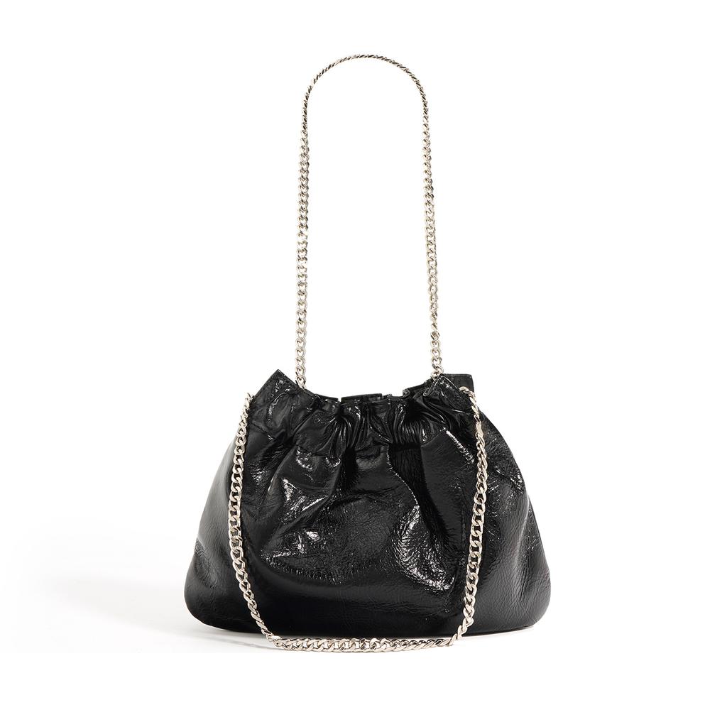 Niche design retro chain pleated cloud bag premium feeling oil wax leather underarm bag simple messenger bag women