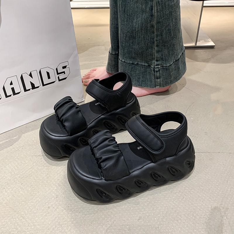 

Muffin platform sandals women s new summer wear fashion and high sense versatile Roman beach shoes are not tired 34 чёрный