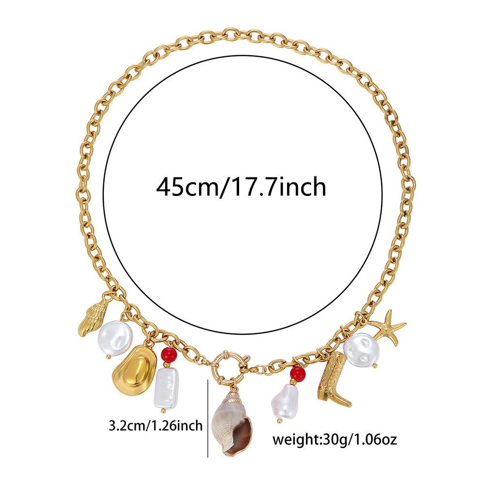 Collier Ocean Star en acier inoxydable avec pendentif coquillage géométrique pour un style unisexe