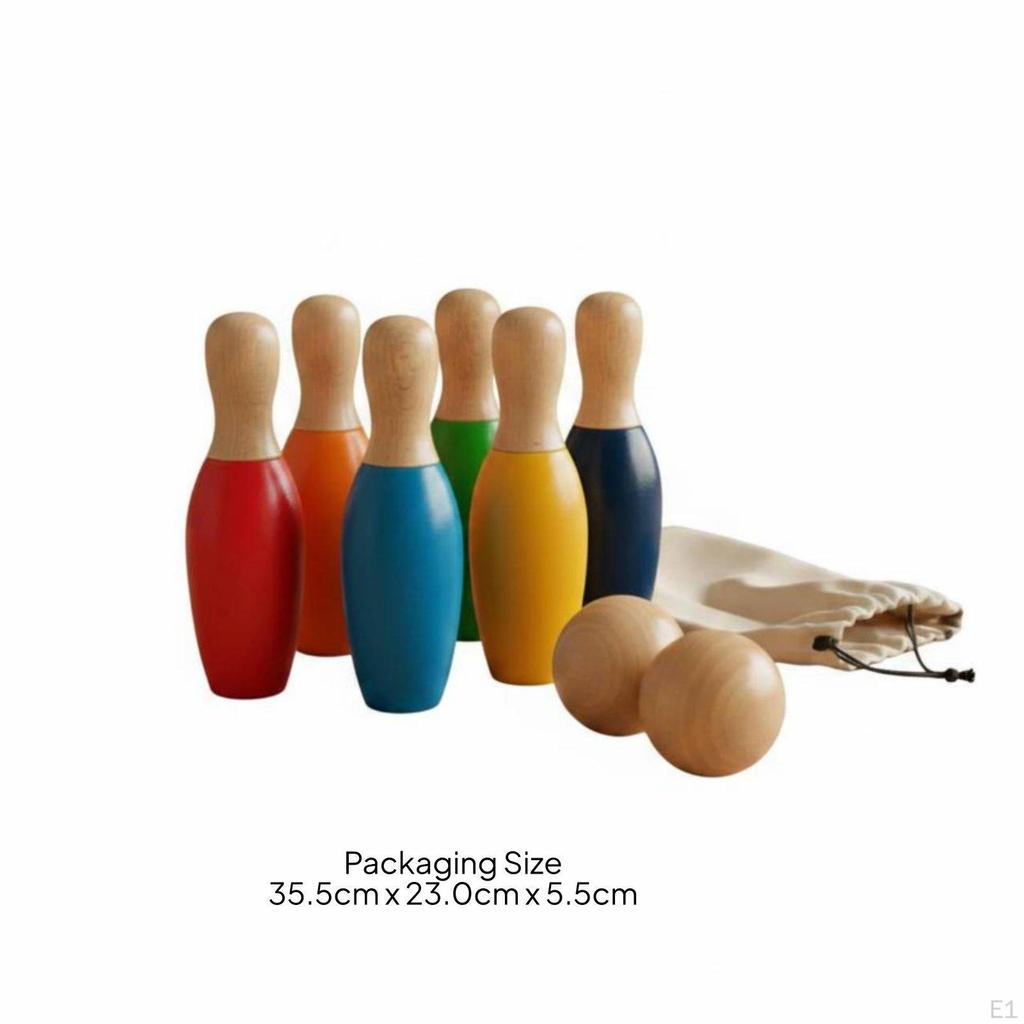 Wooden Bowling Set Solid Kids Toy Smooth Edges for Young Children, Preschoolers, Indoor,