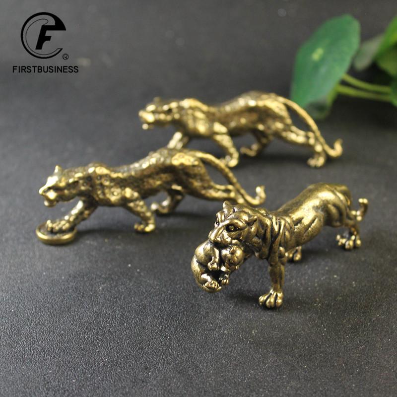 Brass Solid Vintage Cheetah Tiger Statue Desktop Ornaments Pen Rack Lucky Animal Leopard Figurines Miniatures Crafts Decorations