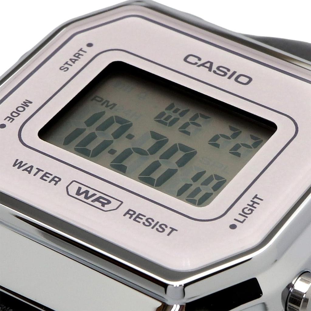 Casio LA680WEL-1 Women's Watch, Black and Silver, Leather Strap, Water Resistant, Alarm, Stopwatch