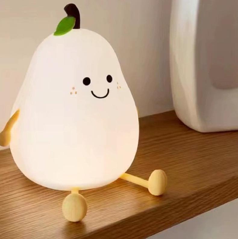 Pear-Shaped Silicone Night Light - Cute Atmosphere Lamp for Girls' Bedroom, Birthday Gift, Bedside Table Lamp