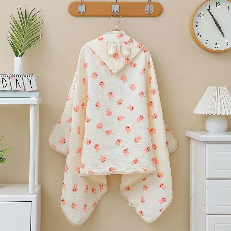 Beige Children'S Hooded Bath Towel Four-Layer Cotton Gauze Cape Bath Towel Soft Absorbent Baby Bath Robe