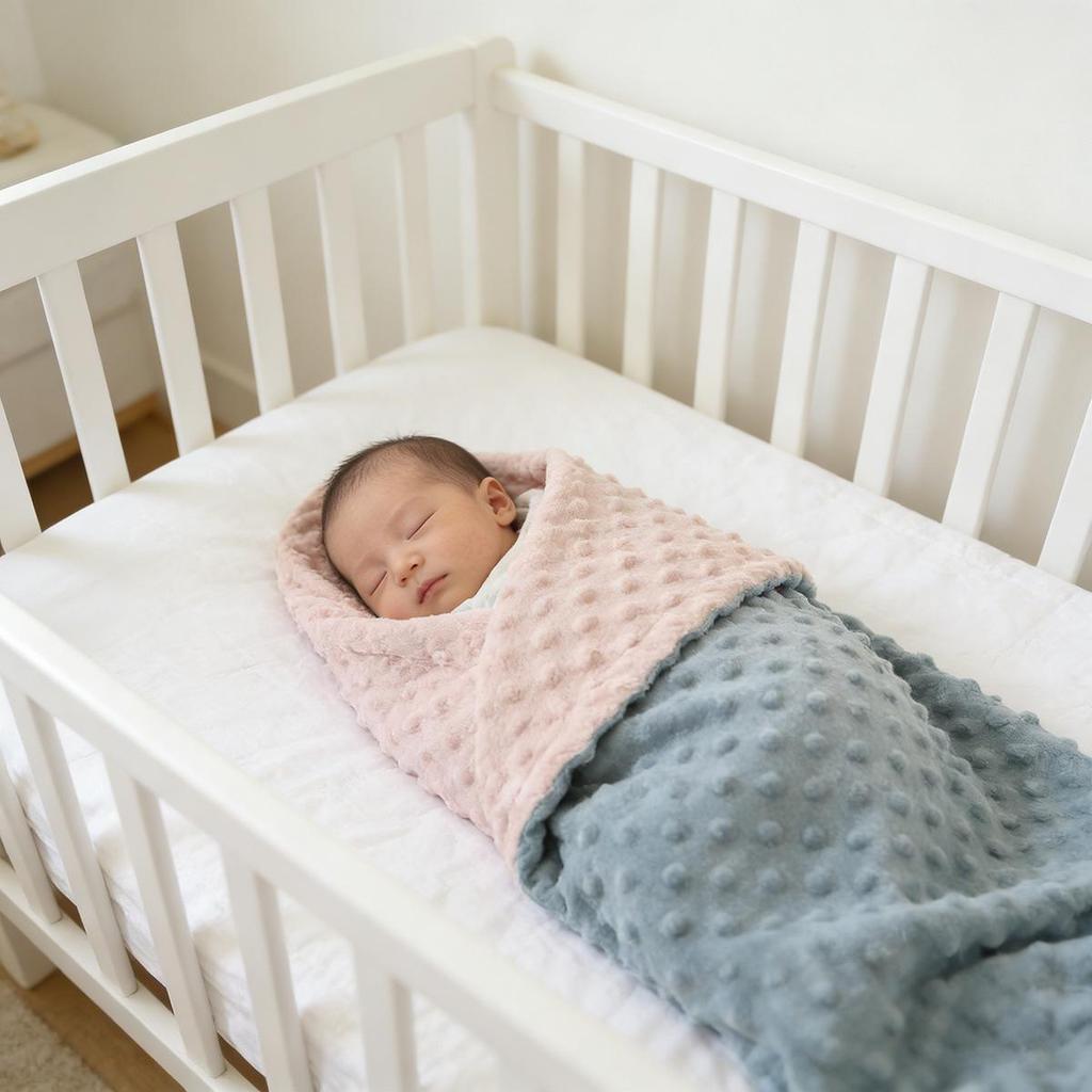 Newborn Mung Bean Velvet Soothing Baby Swaddle Blanket with Double Layer Edging and Bubble Press Design