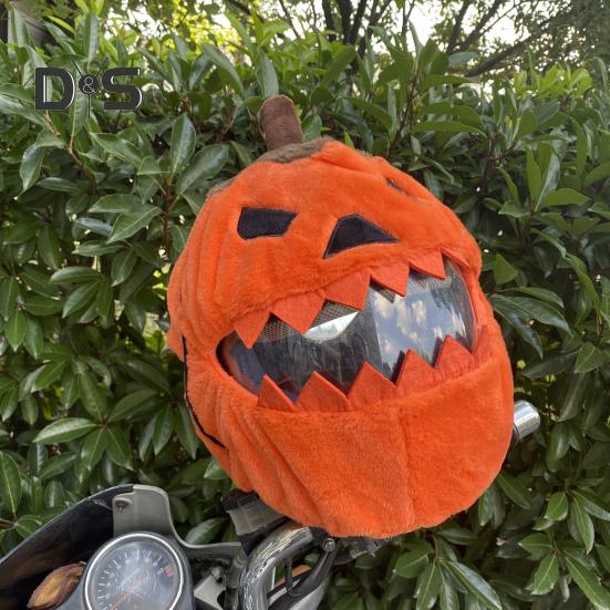 Halloween Pumpkin Motorcycle Helmet Cover High Visibility Dustproof Plush Cartoon Pumpkin Head Motorbike Full Helmet Protector Guard