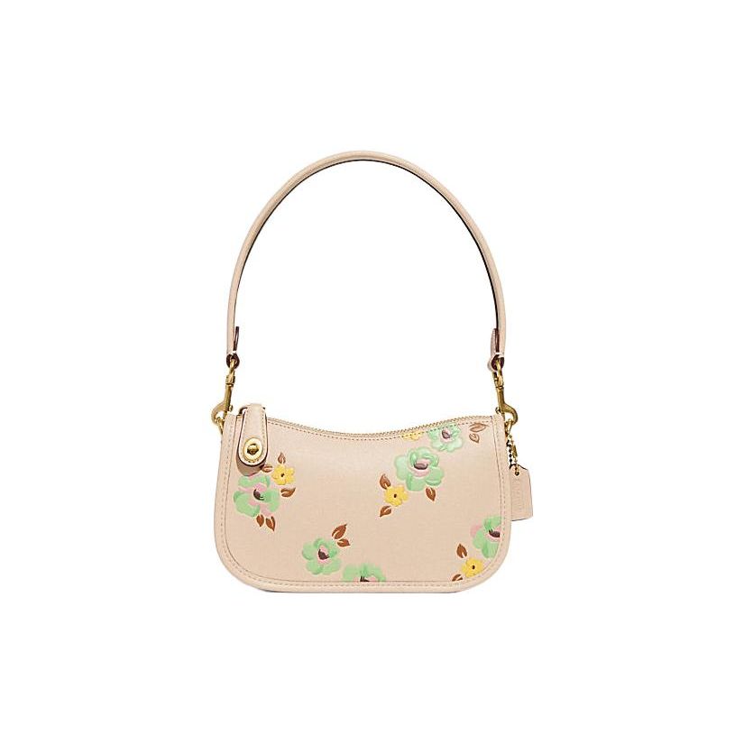 

Coach Swinger 20 Zipper Floral Print Leather Shoulder Bag Small Women handbags Beige CH824-B4RHR Basic Set (Bag+Dust Bag)