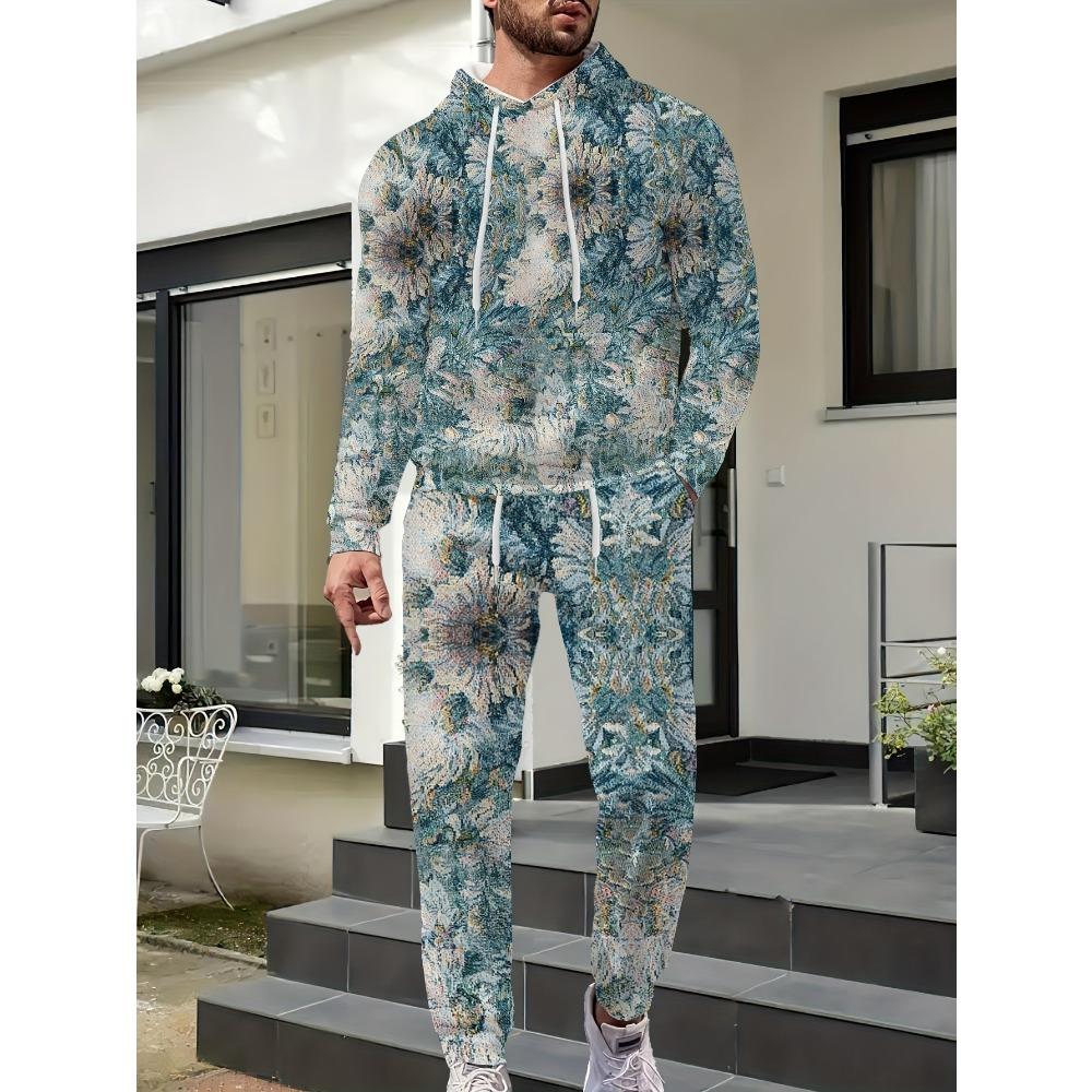 Spring  Autumn Flame Skull 3D Printed Hoodie Suit Men Sweatshirts Sweatpants Casual Fashion Two Piece Tracksuit Set Men's Clothing