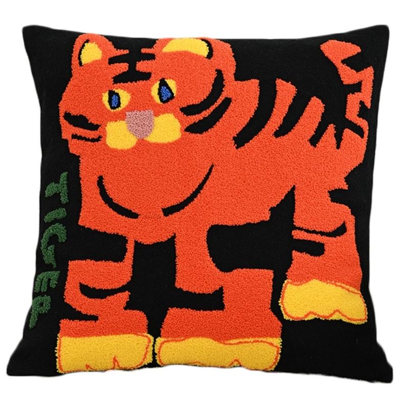 Animal Embroidered Pillow Cover Soft Polycotton Blend Decorative Cushion Cover For Home Office Decoration