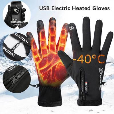 USB Heated Gloves Winter Waterproof Touch Screen Ski Gloves Rechargeable Heated Snowboard Motorcycle Bicycle Warm Gloves
