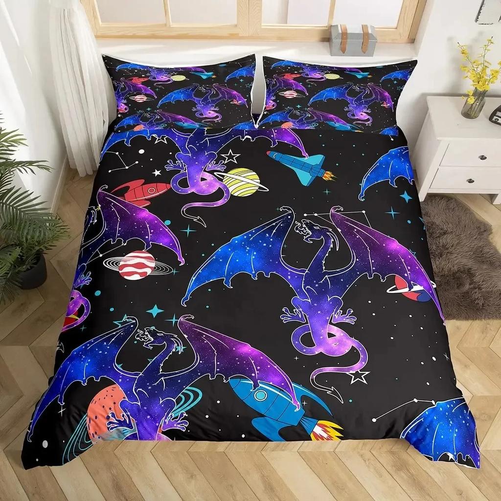 Galaxy Dragon Outer Space Starry Sky Jungle Bedding Set Single Twin Double Queen King Cal King Size Bed Linen Set