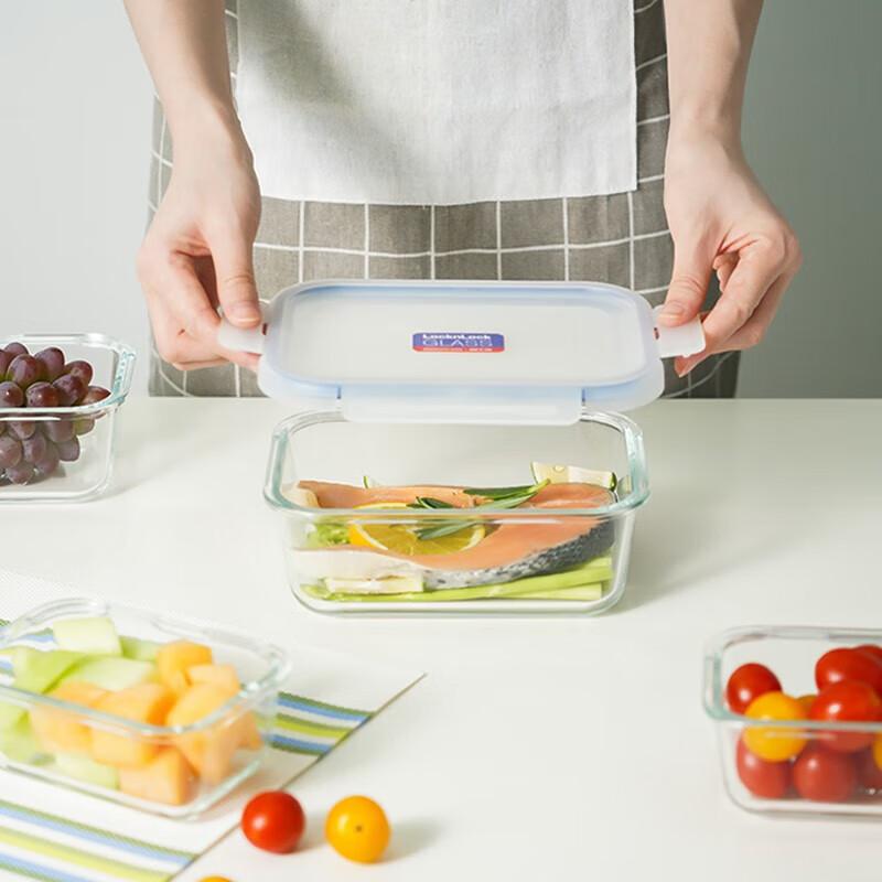 LOCK&LOCK Glass Food Container, Microwave-Safe Fruit Storage Box, Lunch Box with 2 Compartments LLG2011C_630ml, JINGDONG Customized