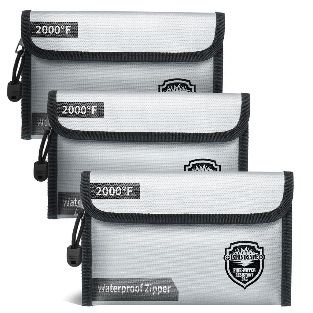 ISLANDSAFE Fireproof & Water-Resistant Money Bag, Small, 3-Pack (20 × 12 Cm), QT