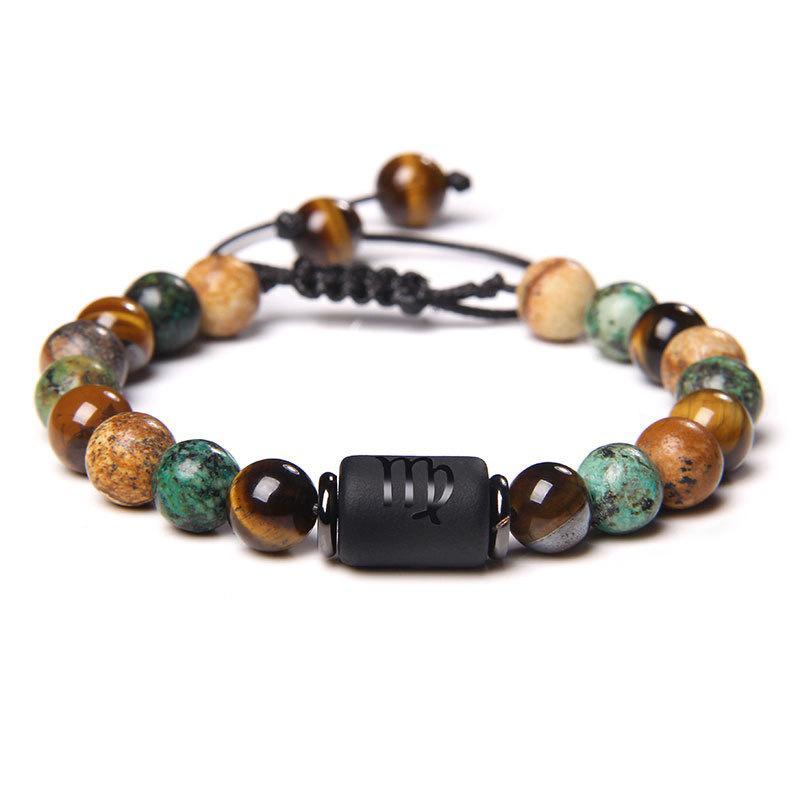 Tiger Eye & Picture Stone Handmade Zodiac Bracelet Set (8mm Beads)