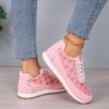 Fashion Fashion Printed Splicing Lace Up Sneakers Women 2025 Autumn Round Toe Wedge Heel Shoes Soft Sole Non Slip Running Sneakers