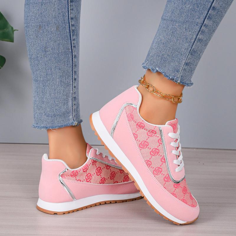 Fashion Fashion Printed Splicing Lace Up Sneakers Women 2025 Autumn Round Toe Wedge Heel Shoes Soft Sole Non Slip Running Sneakers