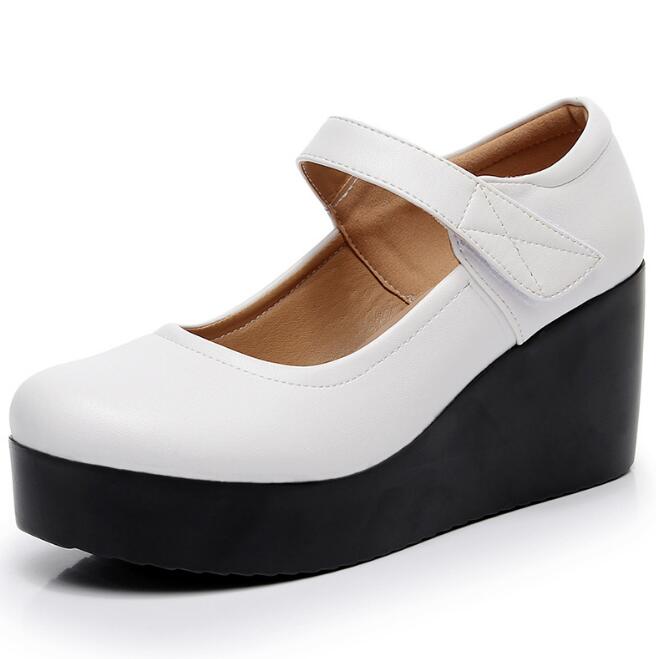 

Genuine Leather Women Shoes Casual Wedge Shoes Round Head Shallow Mouth Comfort Women Shoes Lady Platform High Heel Shoes 33-43 38