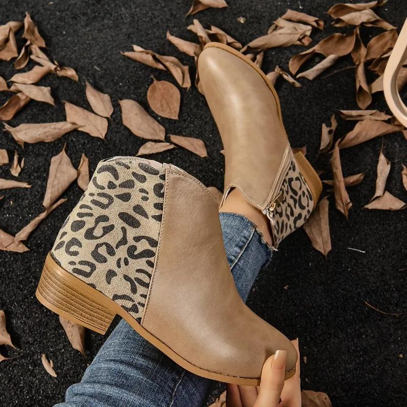 

Fashion 2024 Autumn Season New Women s Boots Fashion Round Head Retro Leisure Leopard Ankle Boots Comfortable and Elegant Ladies Shoes 43 верблюд