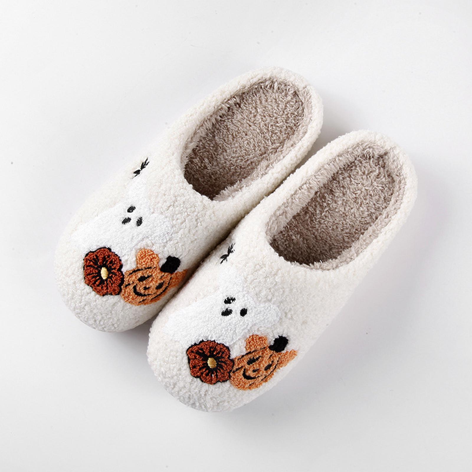 Damen Halloween Baumwoll Hausschuhe mit Kürbis Muster Warme Winter Hausschuhe 39 weiß