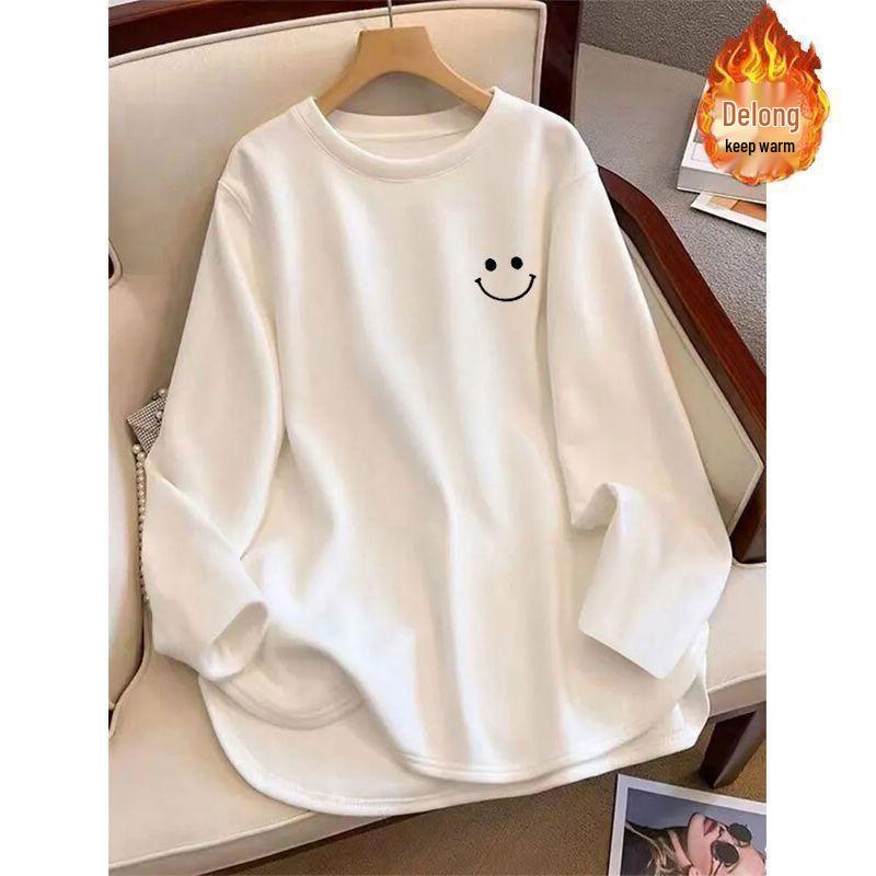 Women's Loose Plush Base Layer Mid-Length Split Long-Sleeve Tee