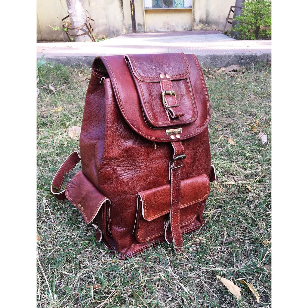 El yapımı Deri Sırt Çantası Dizüstü Sırt Çantası Erkek Kadın Vintage Kahverengi Seyahat Çantası