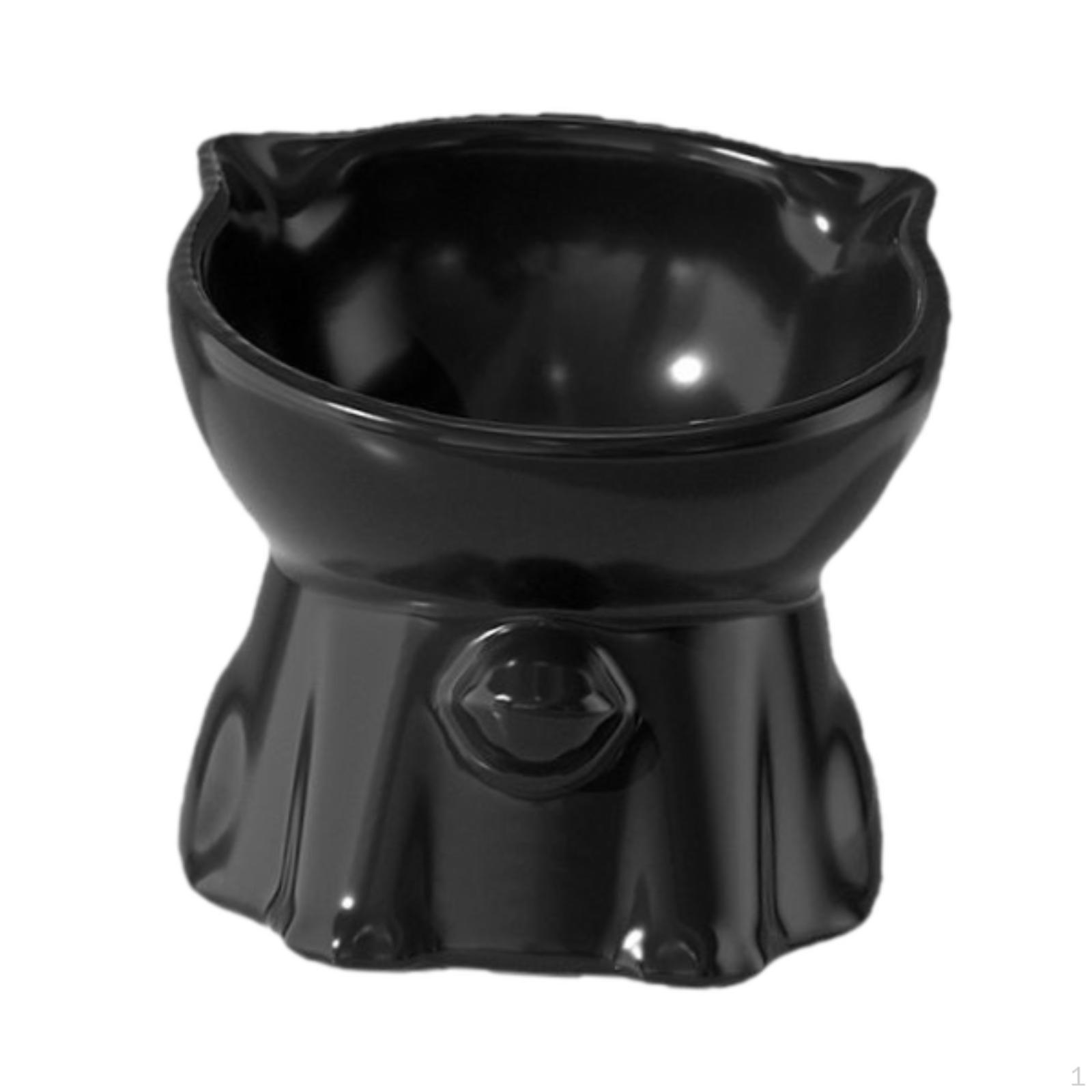 

Cat And Dog Feeder with Neck Whisker Protection, Extra Wide, Portable, Ceramic. чорний