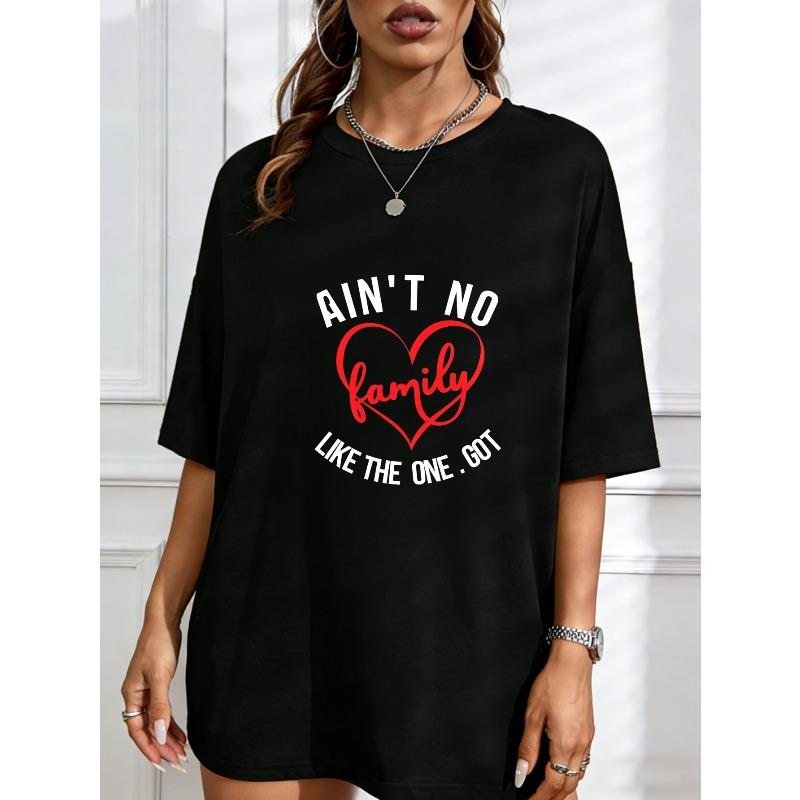 

White Crew Neck T Shirt With Red Heart And Family Text For Casual Wear XXXXL чорний