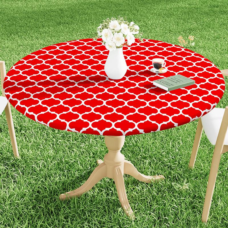 Homaxy New Round Tablecloth 1 PCS PEVA Material Wipeable Flannel Backed Vinyl Tablecloths Waterproof Elastic Fitted Table Covers
