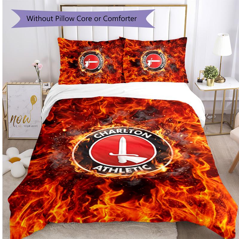 Charlton Athletic FC Set Biancheria da Letto Stampato 3 Pezzi Copripiumino Traspirante con Federe Biancheria da Letto Decorativa per Camera da Letto Casa