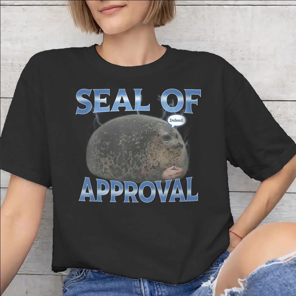 Graphic Printed Seal Of Approval T Shirt For Unisex 100 Cotton Tshirts Short Sleeve Tops