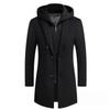 2023 Men's Korean Style Mid-Length Casual Coat with Detachable Hood - Trendy Long Sleeve Jacket