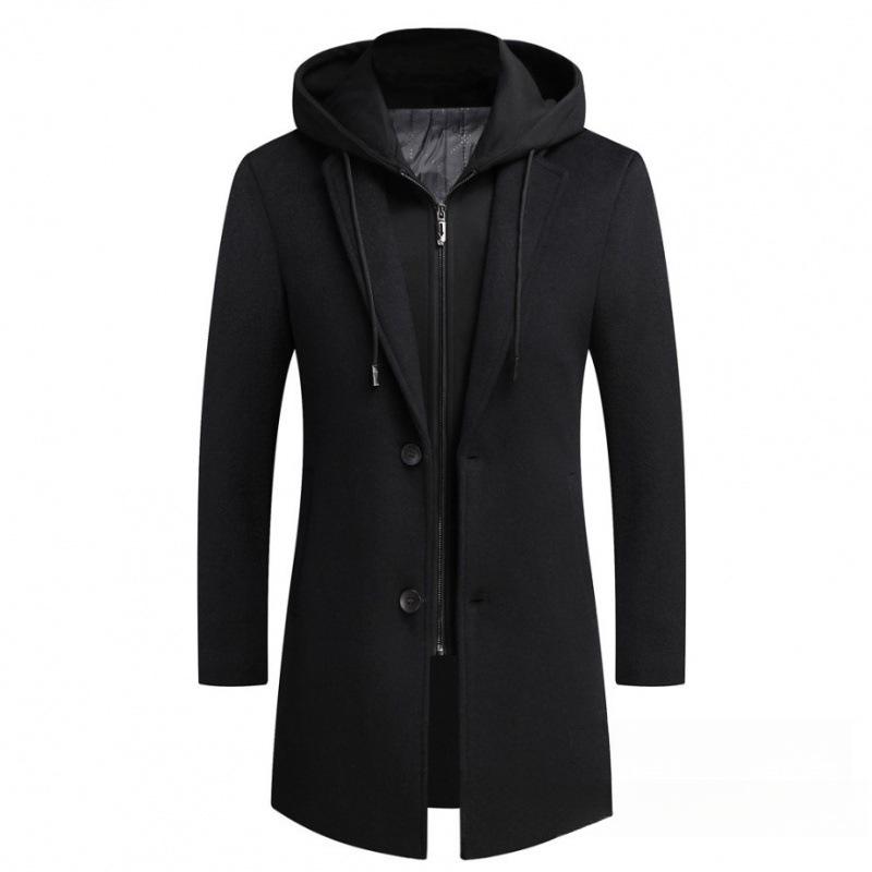 2023 Men's Korean Style Mid-Length Casual Coat with Detachable Hood - Trendy Long Sleeve Jacket