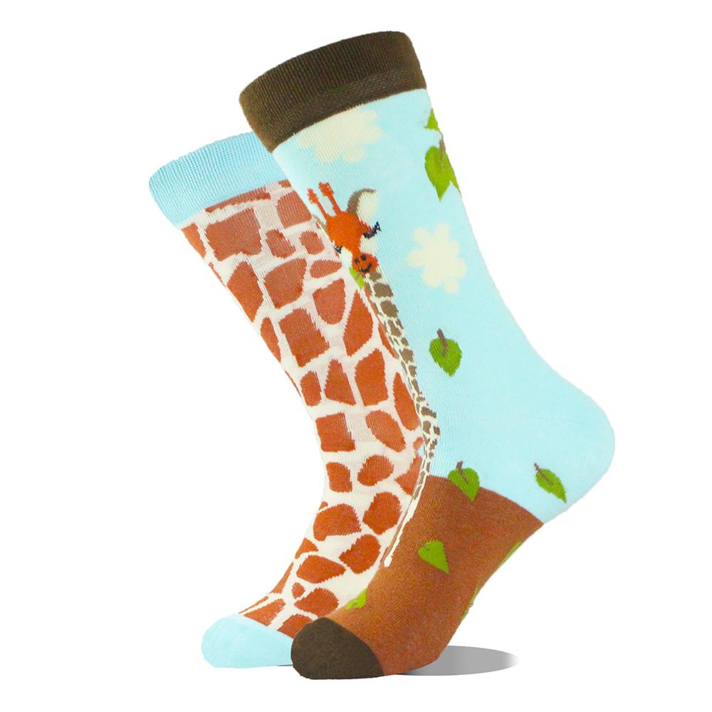 

1 пара унисекс асимметричных забавных носков средней длины с модным рисунком в виде животных, для мужчин и женщин, подарочные носки, подходящие для ношения на открытом воздухе One Size