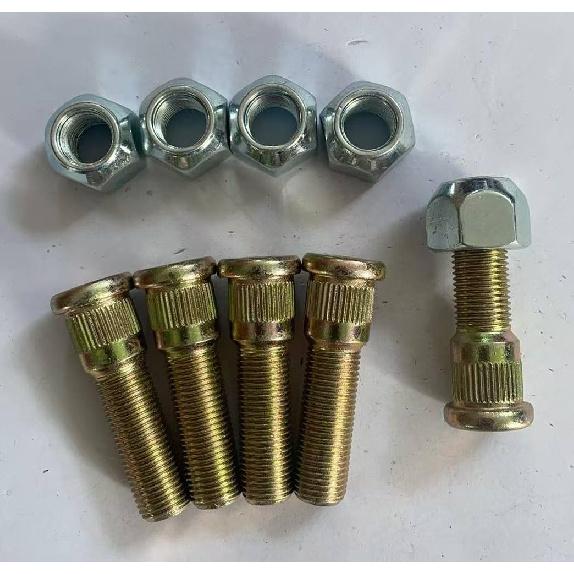 5Pcs 1/2"-20 X 2 In. UHL Length 0.61 In. Knurl Press-In Wheel Studs With Lug Nuts Replacement For Dexter 3500-7000Lbs Axle Trailer Hub