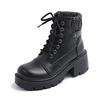 40-43 Large Size Shoes Platform Thick Heel Short Boots Autumn and Winter New Women's Boots Retro Lace-up Belt Buckle Boots Foreign Trade Shoes