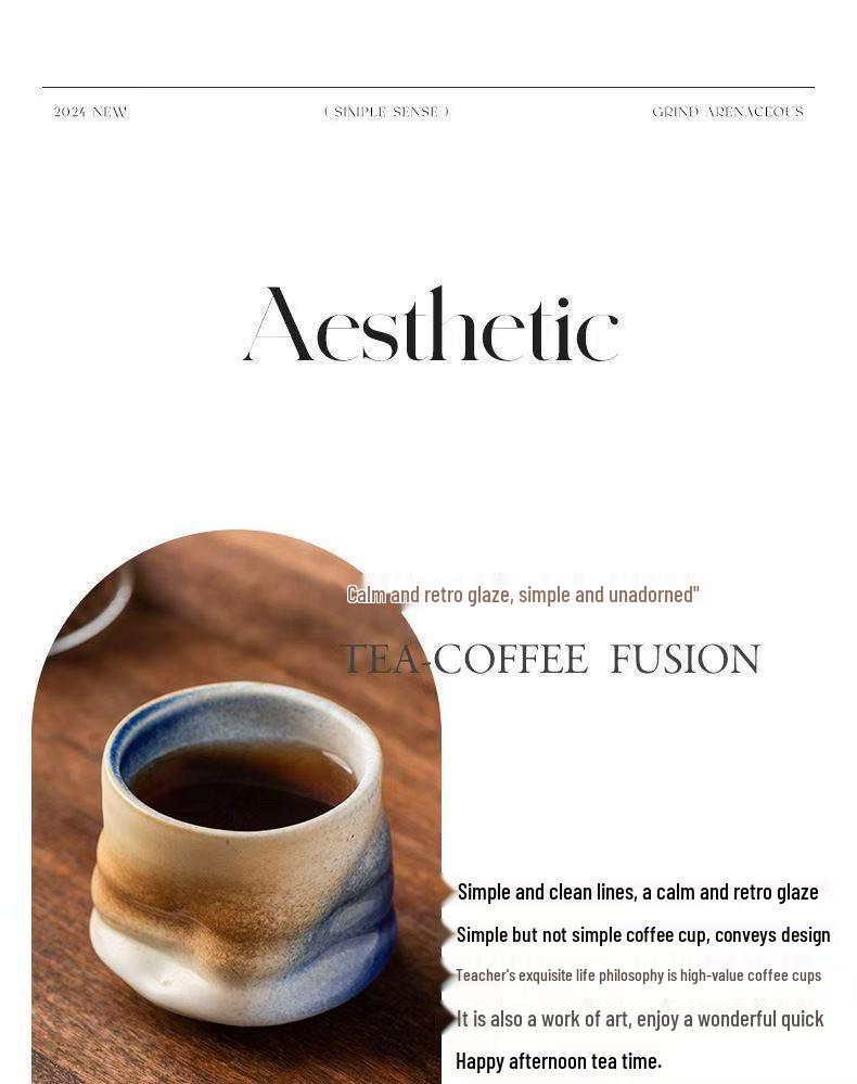 Retro Ceramic Kiln-Change Mug: Pleated Coarse Pottery Coffee Cup