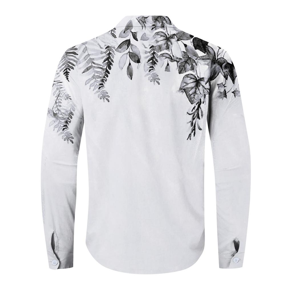 New Men's Retro Casual Loose Fitting Long Sleeved Printed Shirt