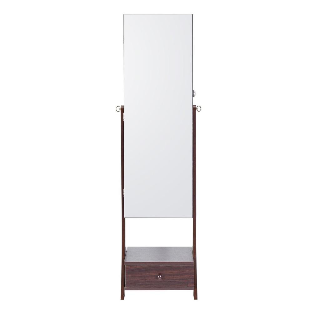 Mirror Jewelry Cabinet Standing Mirror with Storage Full Length Brown