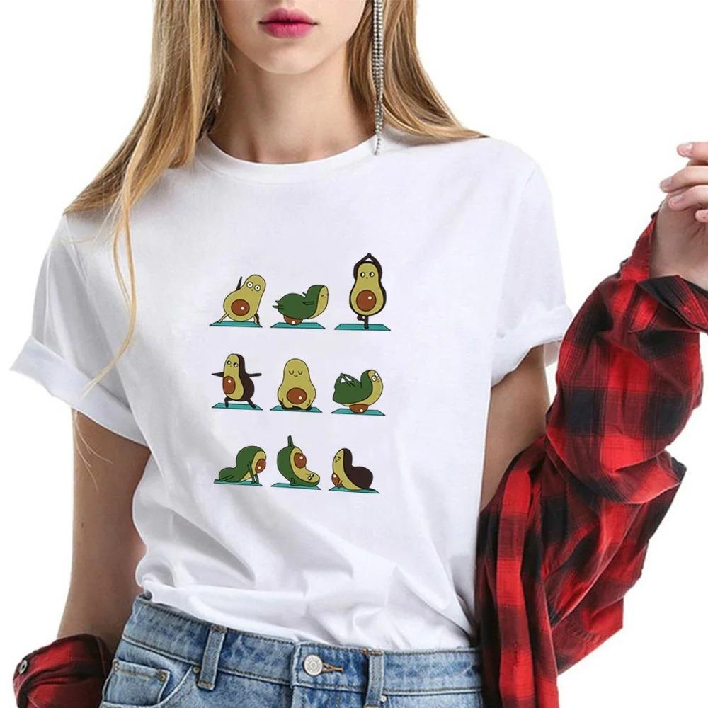 Cute Avocado Printed T-Shirt Short Sleeve Neck Fashion Casual Sport Aesthetic Gothic Clothes Summer Graphic Women'S T Shirt Gift