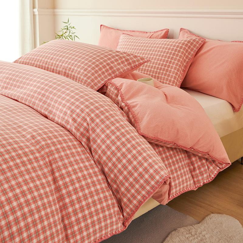 100% Cotton Bedding Set Luxury Duvet Cover Set- 1 Duvet Cover with 2 Pillowcases, Classic Plaid Style,Comforter Set Cover