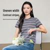 ESE-Y Women's Striped Color-Block Round Neck T-Shirt