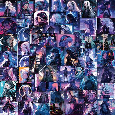 62 Cyberpunk Girl Illustration Stickers Personalized Decoration Guitar Laptop Suitcase DIY Waterproof Stickers