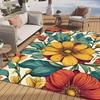 Floral Print Non-Slip Rug for Indoor and Outdoor Use - Polyester with Rubber Backing, Ideal for Living Room, Bedroom, Patio, and Camping - H