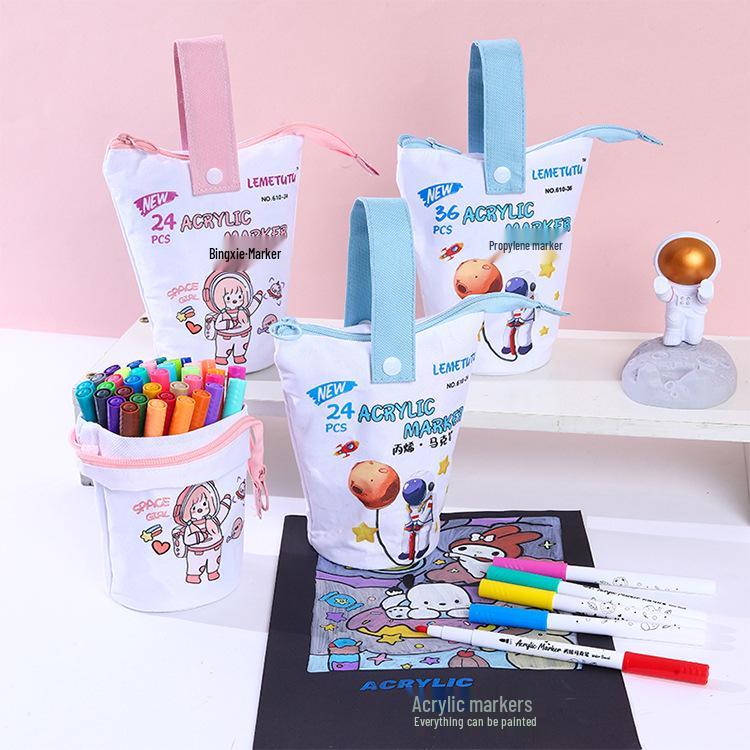 

Acrylic Marker Set for Elementary Art & Graffiti - Includes Brush Pens & Storage