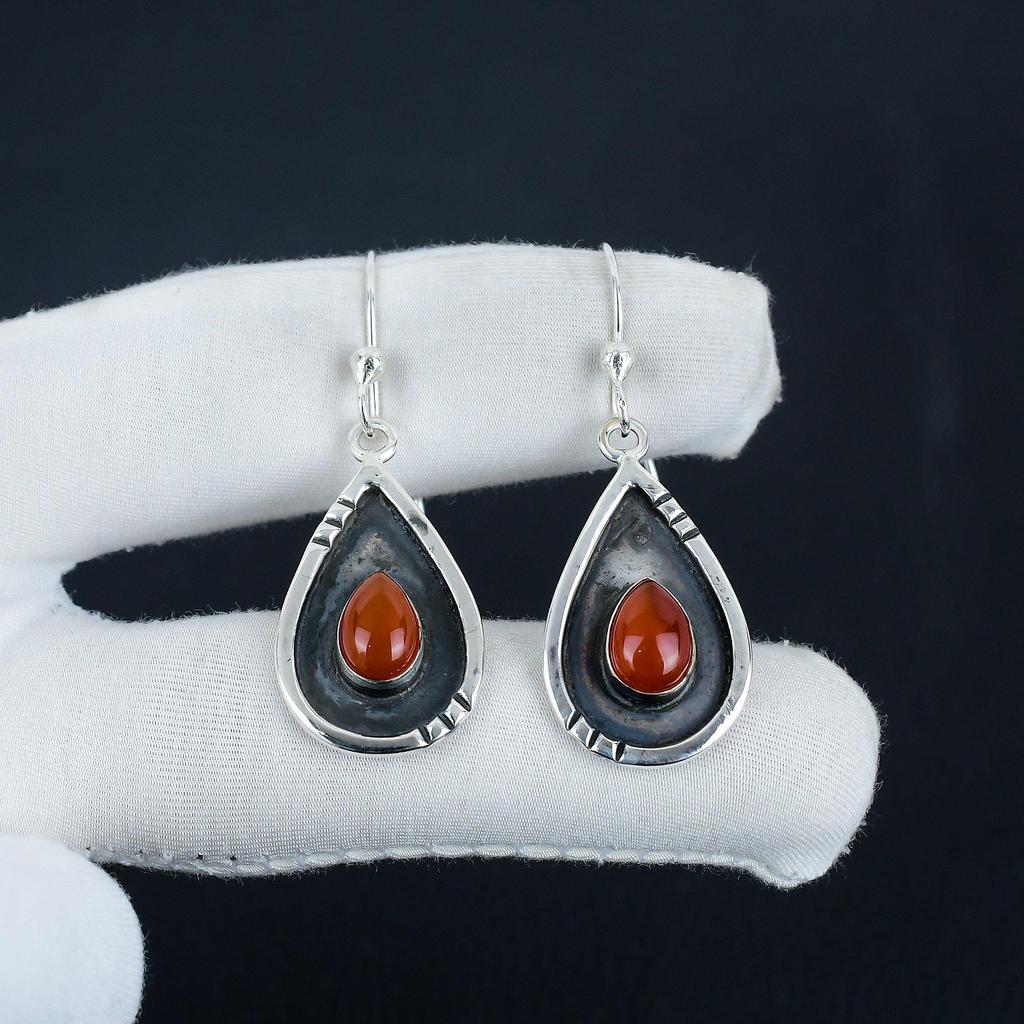 Natural Carnelian Gemstone Earrings, 925 Sterling Silver Earring, Handmade Boho Silver Jewelry Dangle Earrings, Easter Gift