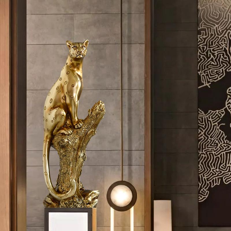 Resin Handicrafts Golden Leopard Simulation Animal Sculpture Cheetah Running Leopard Home Decoration Accessories