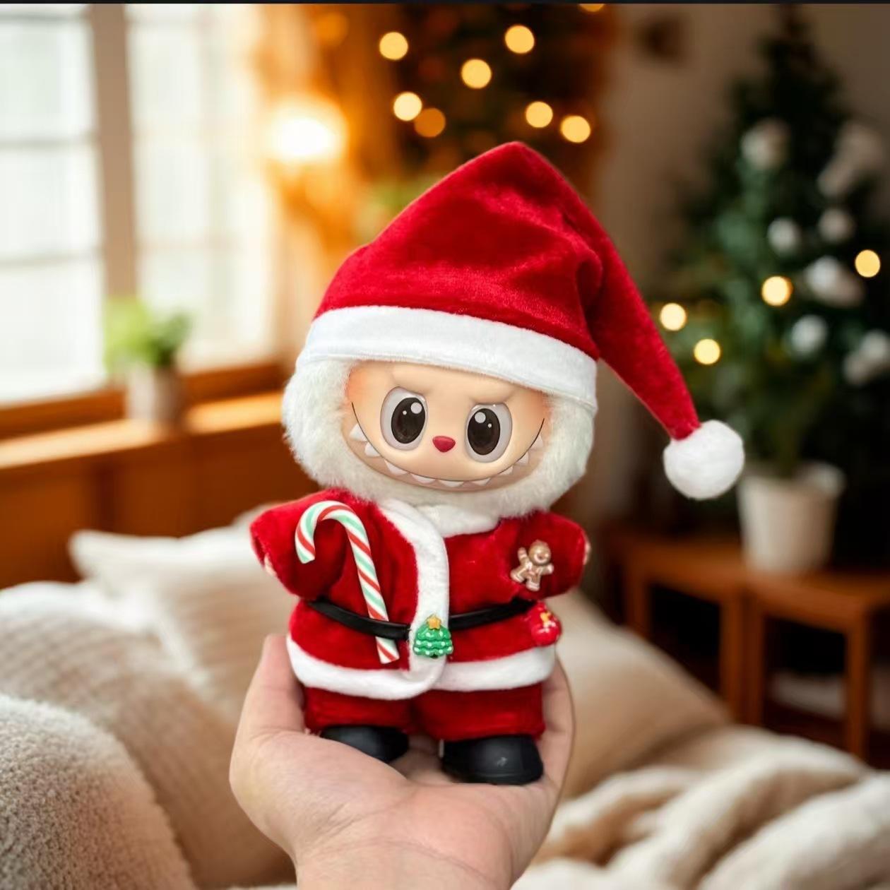 

for 17cm Labubu Doll Santa Claus Outfit Set Christmas Plushie Clothes with Accessories Cute Gift No Dolls(No Shoes)