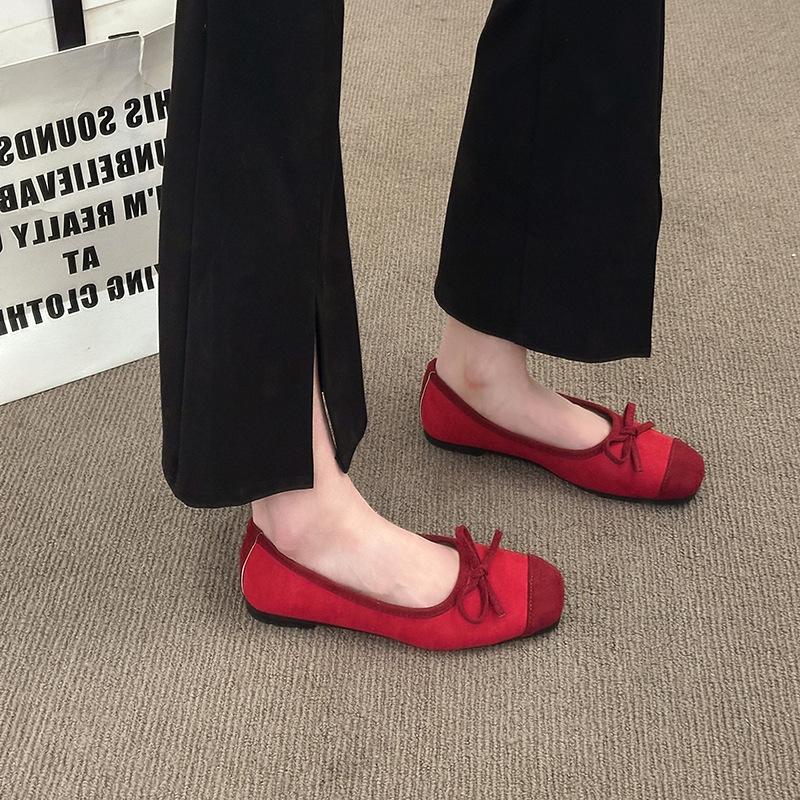 Ballet shoes 2025 new new bow round head flat sole single shoes women's casual soft sole large size comfortable single shoes