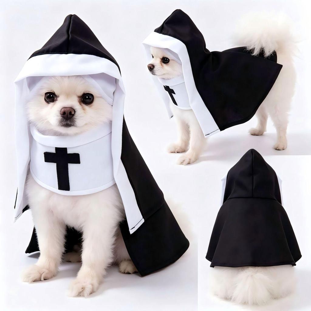 Halloween Nun Costume for Cats and Dogs - Pet Dress-up Photography Prop